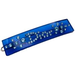 AUTH VTG Christian Dior Blue Lucite Crystal Rhinestone Logo Hair Clip Barrette